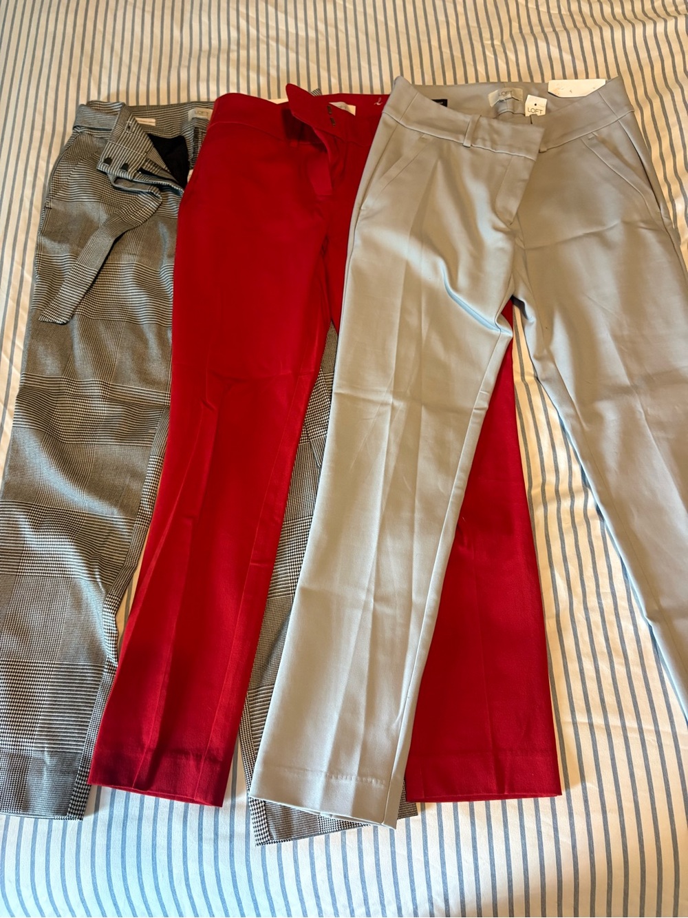 LOFT Women's Dress Pants Trio - Red, Gray Plaid, Light Gray